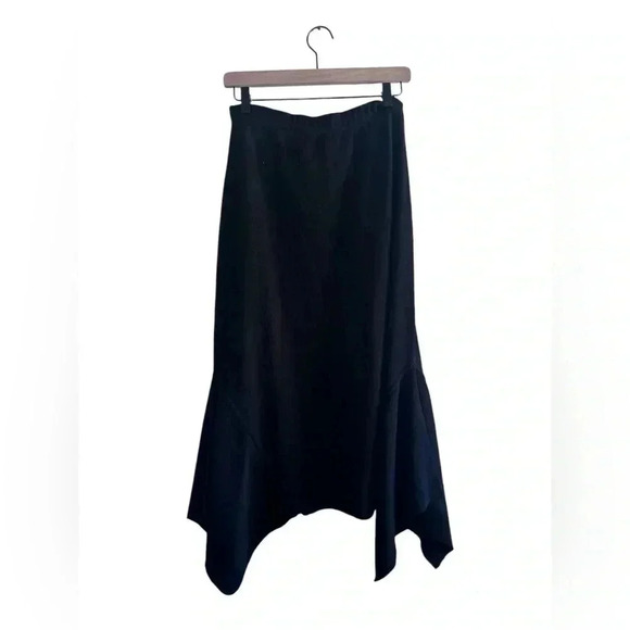 RONI RABL Black Knit Asymmetric Wide Dropped Sides Flared Hem Skirt Womens Small - Picture 1 of 9